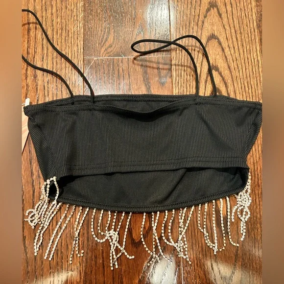 SHEIN Black Rhinestone Fringe Crop Tank - Picture 4 of 5